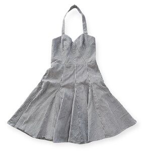 Betsy Johnson White Blue Striped Seersucker Sweetheart Halter Dress Womens 2